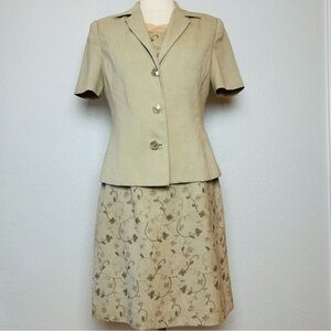 Canille Dress Suit Set Women's 38/6 Tan Sleeveless Dress Short Sleeve Jacket